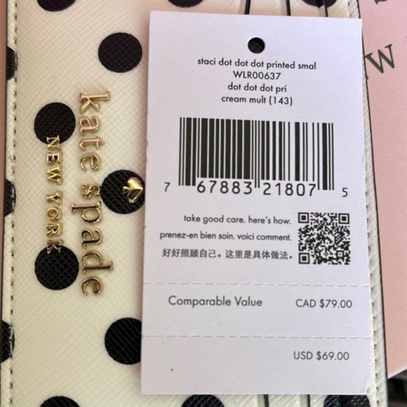 Kate Spade Staci Small Slim Cardholder Dot Printed Cream Multi - Picture 12 of 16
